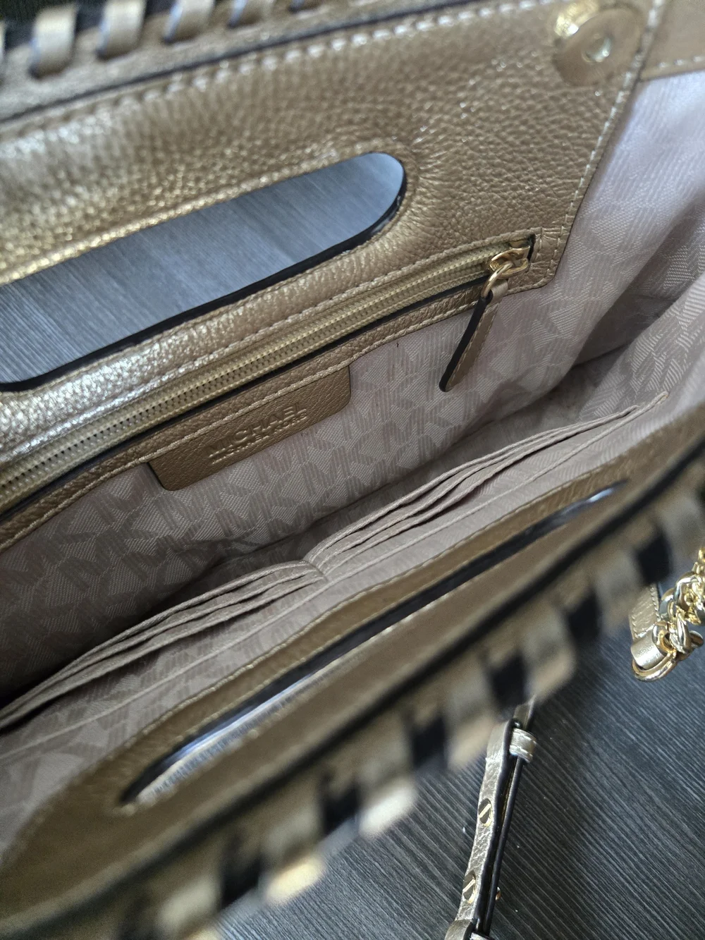 Michael Kors Metallic Gold Straw-Weave Crossbody Bag